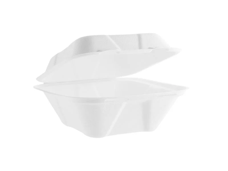 7in square bagasse clamshell - white