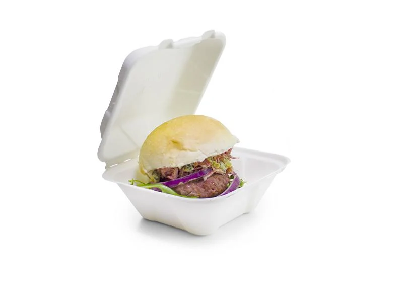 7in square bagasse clamshell - white