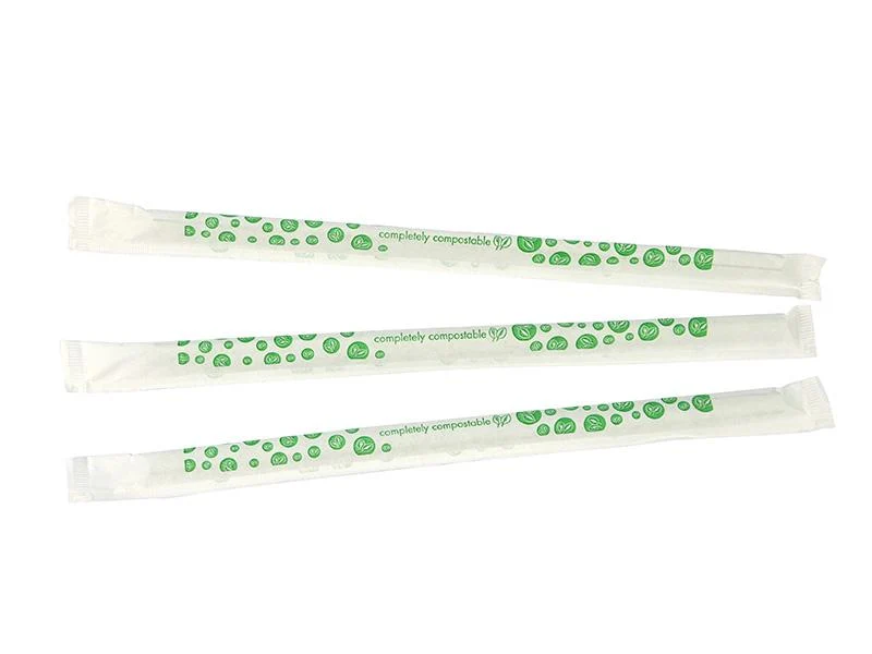 Regular 7 x 210mm clear PLA green stripe straw
