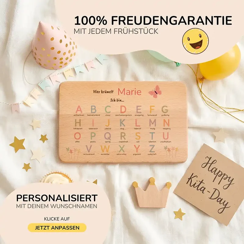 ABC Brettchen Kinder personalisiert – Schmetterling pastell