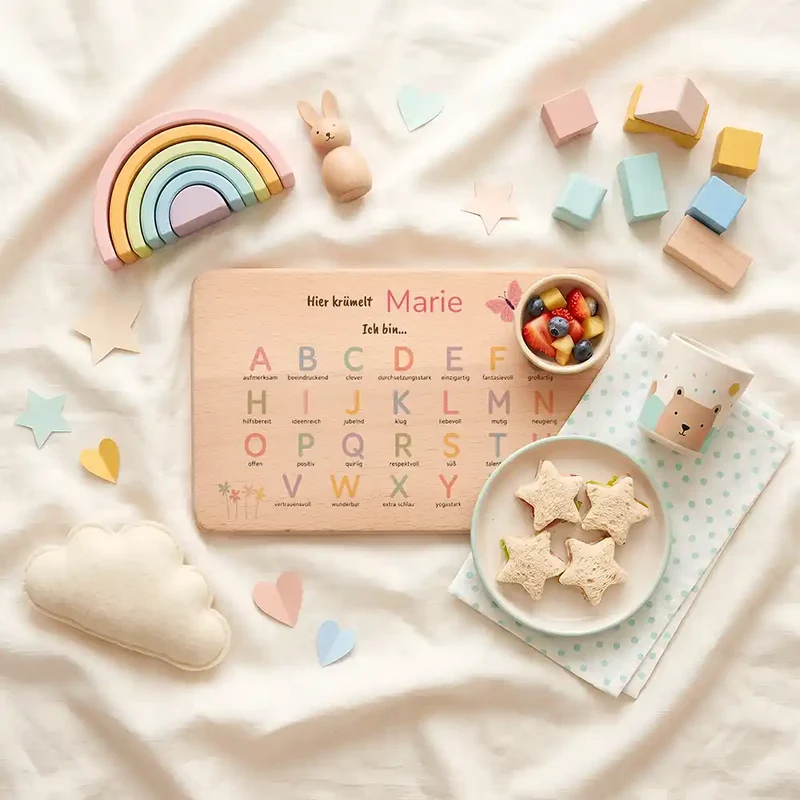 ABC Brettchen Kinder personalisiert – Schmetterling pastell