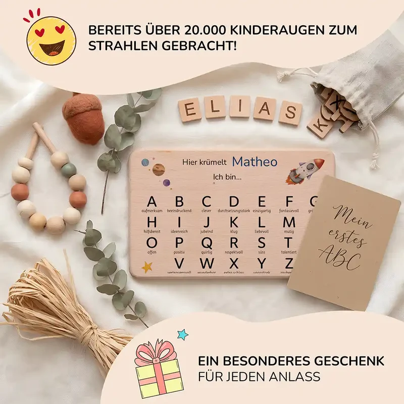 ABC Brettchen Kinder personalisiert – Weltraum Rakete