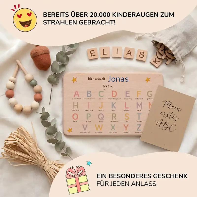 ABC Brettchen Kinder personalisiert – Sterne pastell