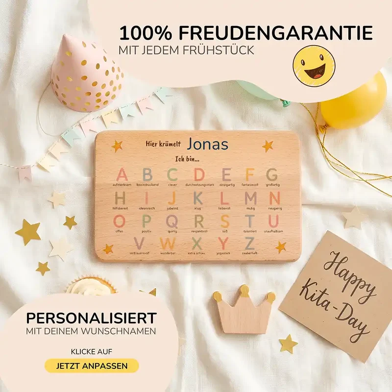 ABC Brettchen Kinder personalisiert – Sterne pastell