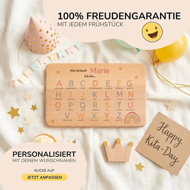 ABC Brettchen Kinder personalisiert – Sterne & Regenbogen