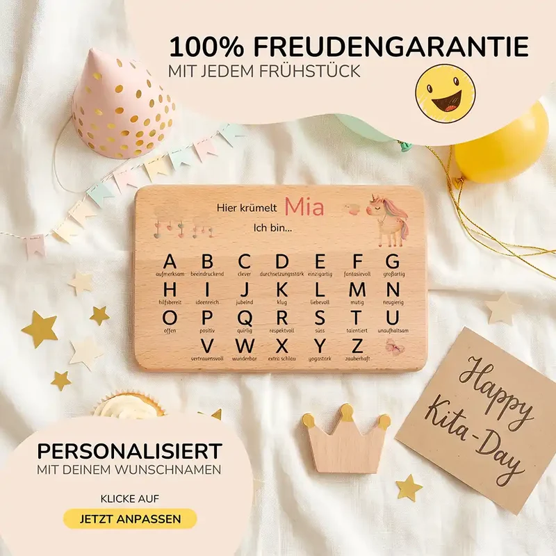ABC Brettchen Kinder personalisiert – Einhorn mit Musiknoten