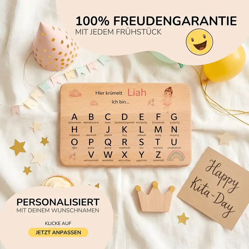 ABC Brettchen Kinder personalisiert – Ballerina Regenbogen