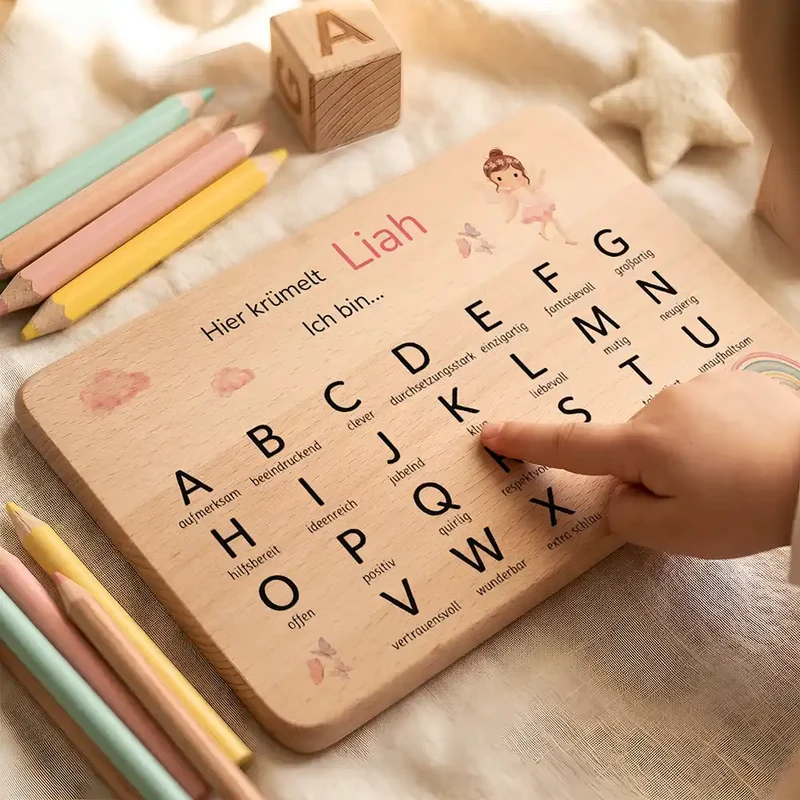 ABC Brettchen Kinder personalisiert – Ballerina Regenbogen