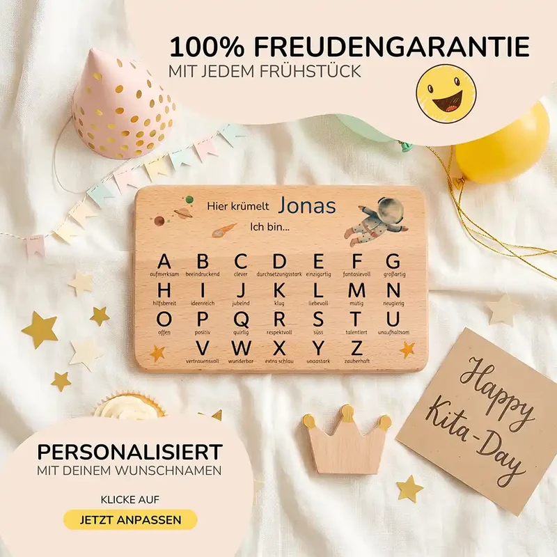 ABC Brettchen Kinder personalisiert – Astronaut Weltraum
