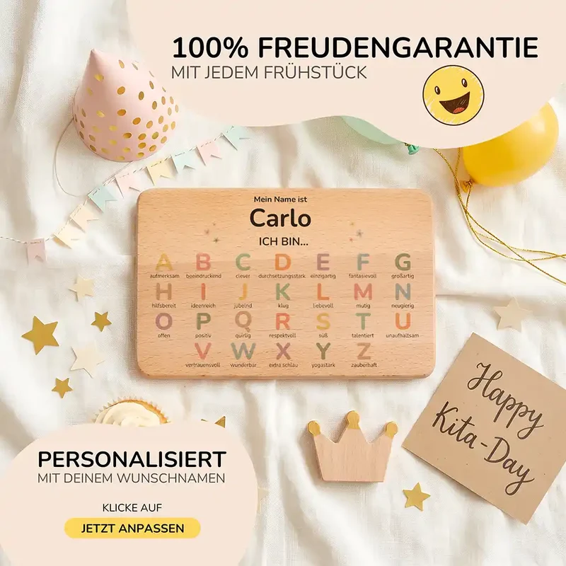 ABC Brettchen Kinder personalisiert – Wolke & Regenbogen