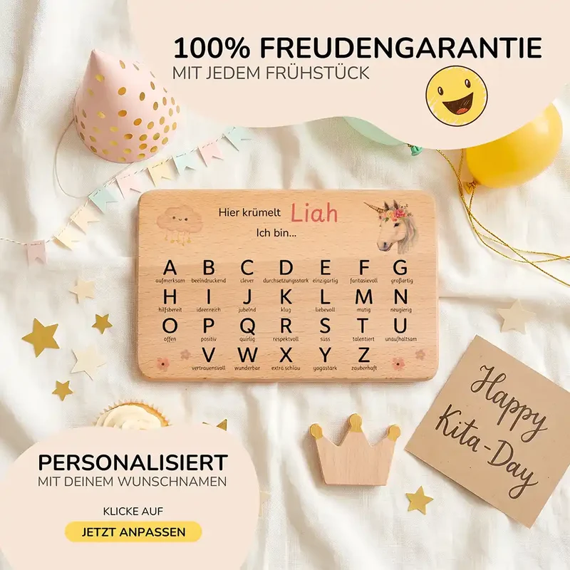ABC Brettchen Kinder personalisiert – Einhorn Wolke