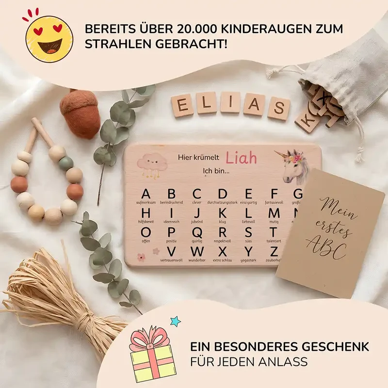 ABC Brettchen Kinder personalisiert – Einhorn Wolke