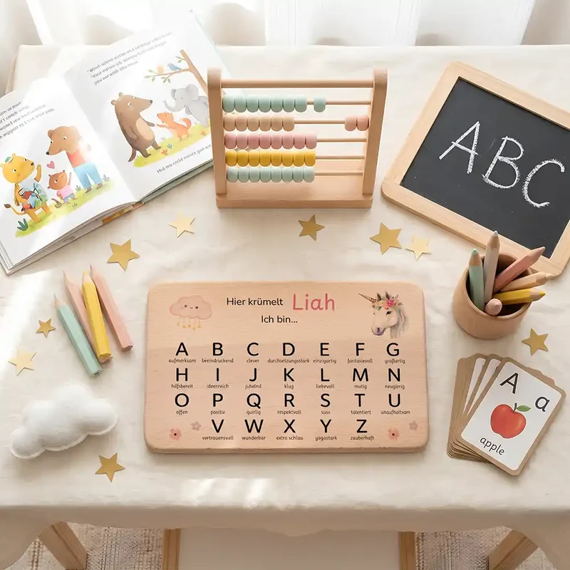 ABC Brettchen Kinder personalisiert – Einhorn Wolke