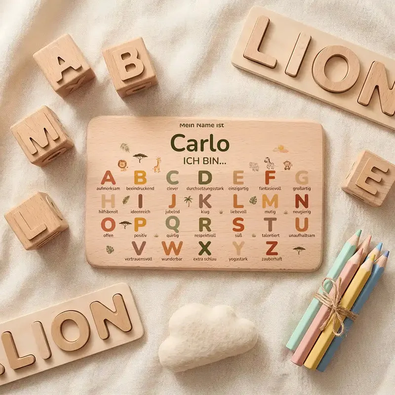 ABC Brettchen Kinder personalisiert – Sterne klassisch