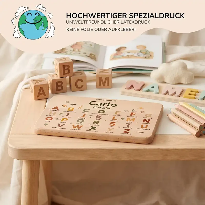 ABC Brettchen Kinder personalisiert – Sterne klassisch
