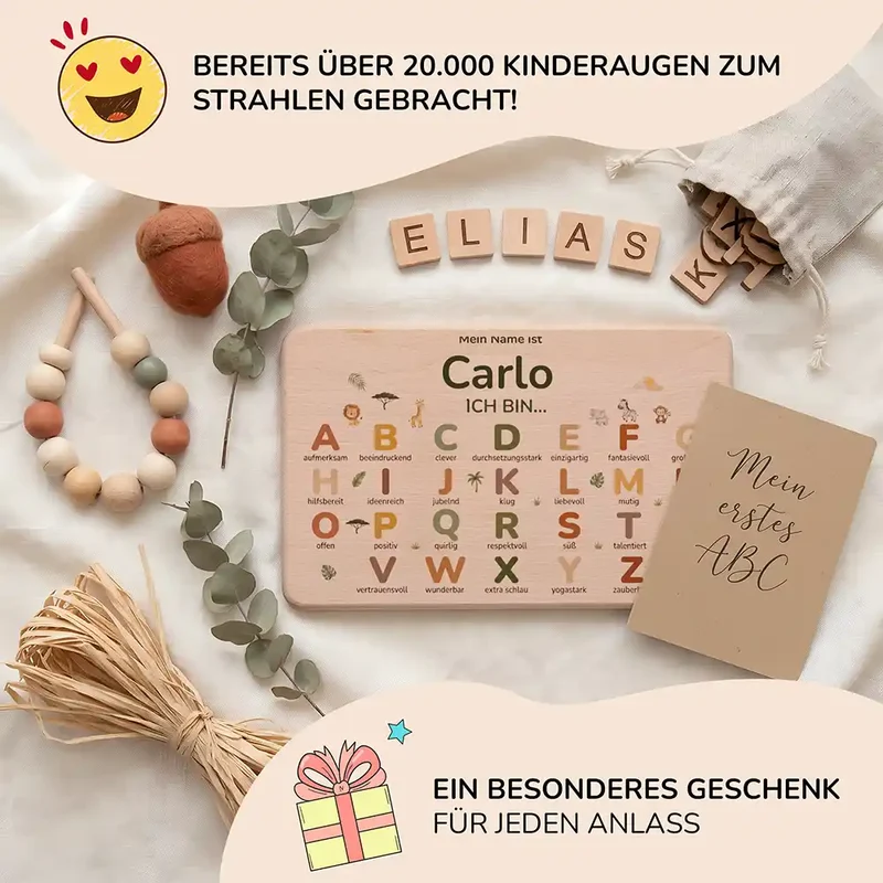 ABC Brettchen Kinder personalisiert – Sterne klassisch