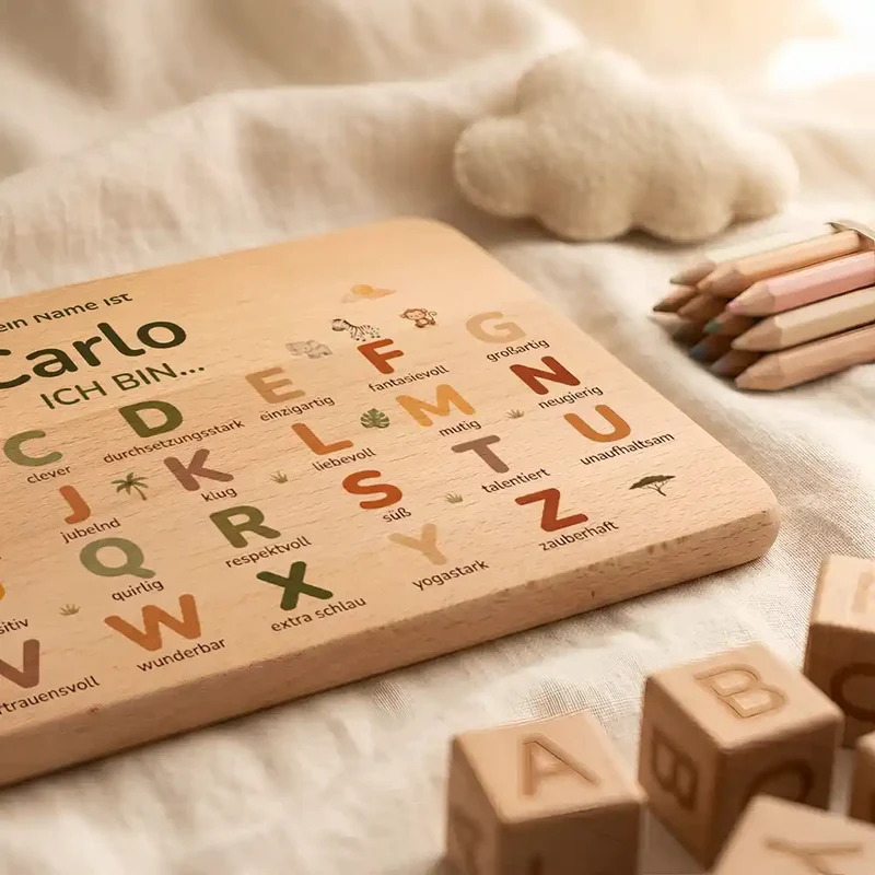 ABC Brettchen Kinder personalisiert – Sterne klassisch