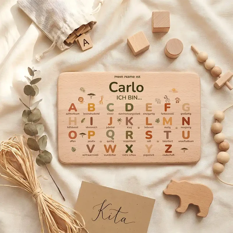 ABC Brettchen Kinder personalisiert – Sterne klassisch