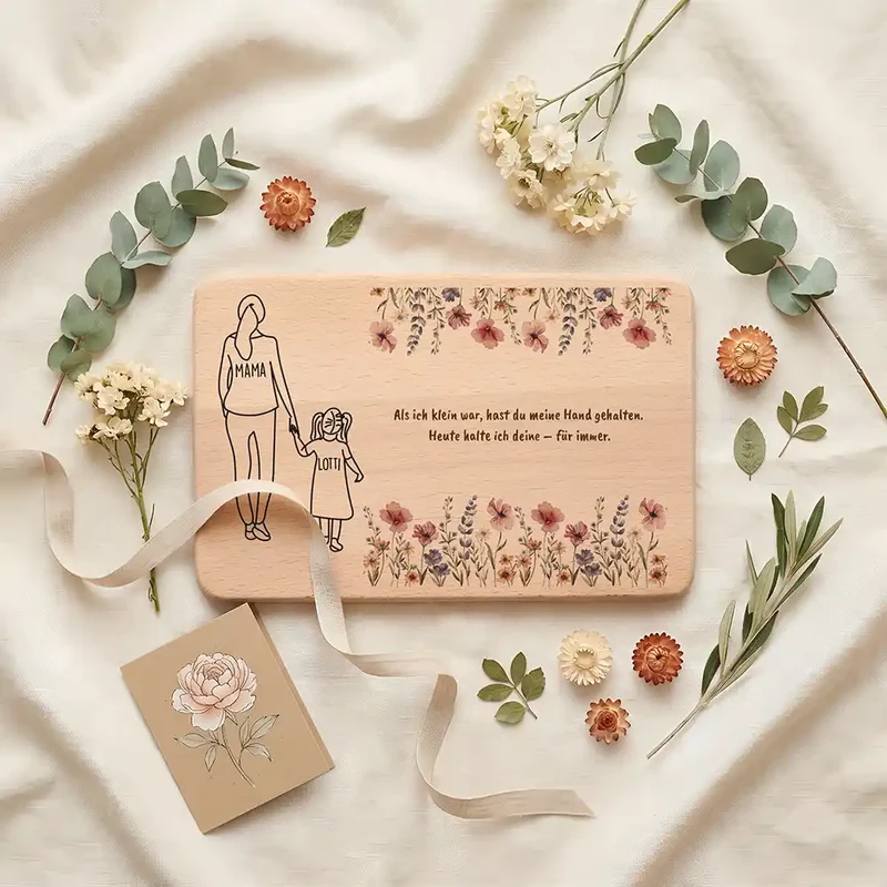Personalisiertes Frühstücksbrettchen Muttertag – Mama Tochter Blumen