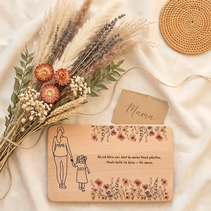 Personalisiertes Frühstücksbrettchen Muttertag – Mama Tochter Blumen