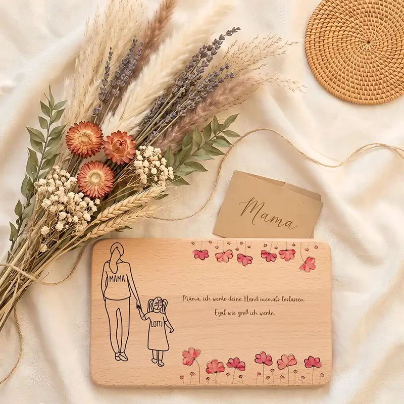 Personalisiertes Frühstücksbrettchen Muttertag – Mama Tochter Mohn