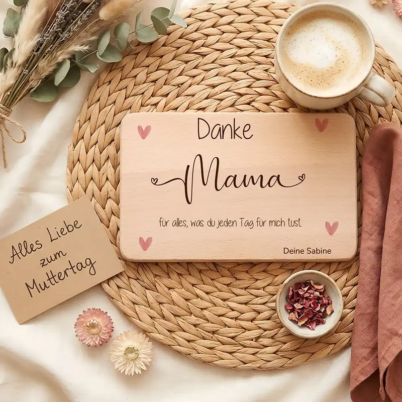 Personalisiertes Frühstücksbrettchen Muttertag – Danke Mama Herzen