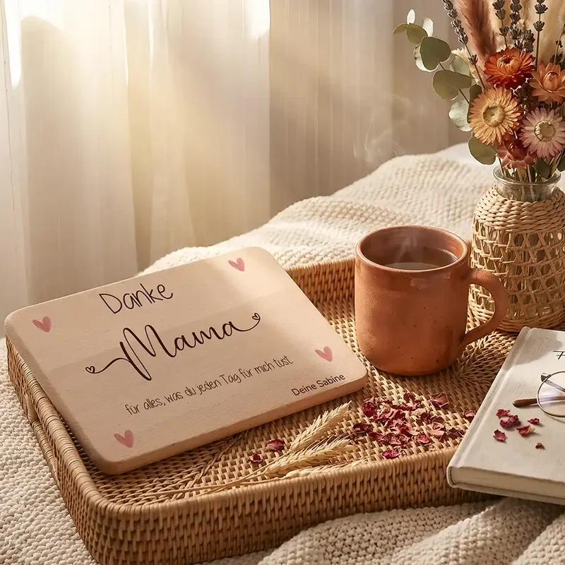 Personalisiertes Frühstücksbrettchen Muttertag – Danke Mama Herzen