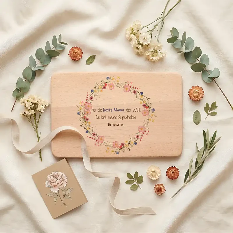 Personalisiertes Frühstücksbrettchen Muttertag – Wildblumen Reload