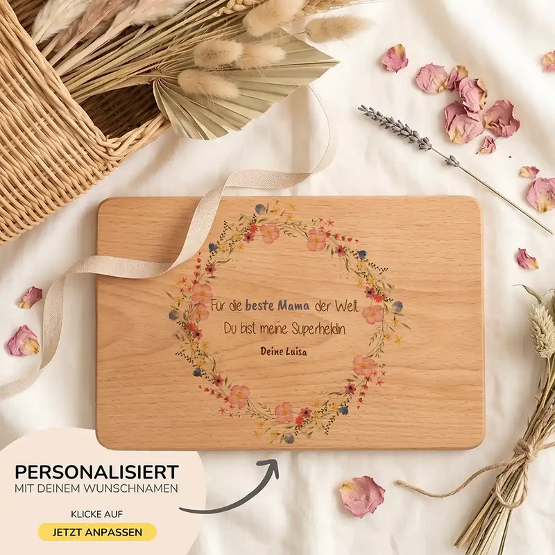 Personalisiertes Frühstücksbrettchen Muttertag – Wildblumen Reload