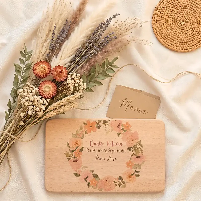 Personalisiertes Frühstücksbrettchen Muttertag – Danke Mama Rosenkranz