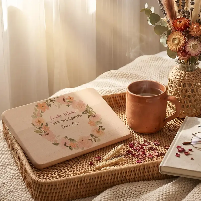 Personalisiertes Frühstücksbrettchen Muttertag – Danke Mama Rosenkranz
