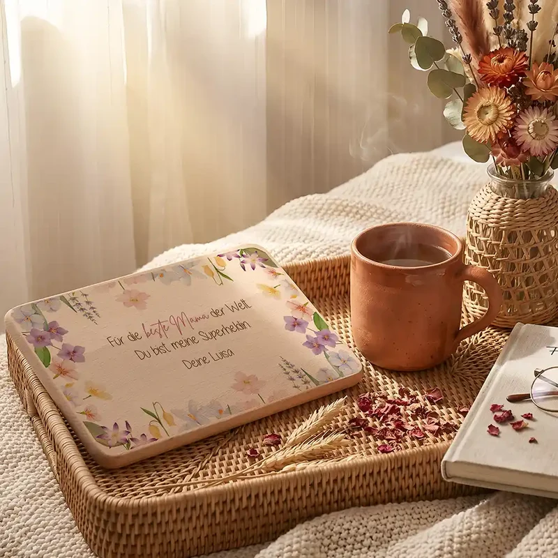 Personalisiertes Frühstücksbrettchen Muttertag – Beste Mama Blüten
