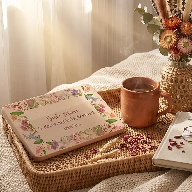 Personalisiertes Frühstücksbrettchen Muttertag – Danke Mama Blüten