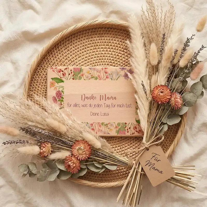 Personalisiertes Frühstücksbrettchen Muttertag – Danke Mama Blüten