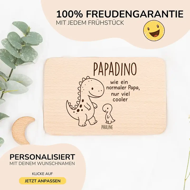 Frühstücksbrettchen Holz Dino mit Gravur - Geschenk Vatertag