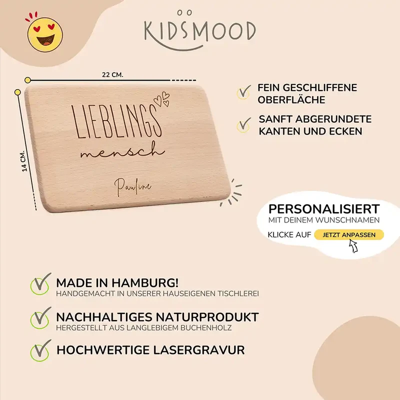 Frühstücksbrettchen Holz Lieblingsmensch Papa mit Gravur - Geschenk Vatertag