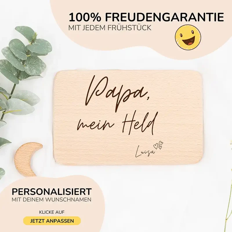 Frühstücksbrettchen Holz Papa mein Held mit Gravur - Geschenk Vatertag