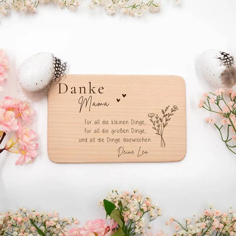 Frühstücksbrettchen Holz Danke Mama mit Gravur - Geschenk Muttertag