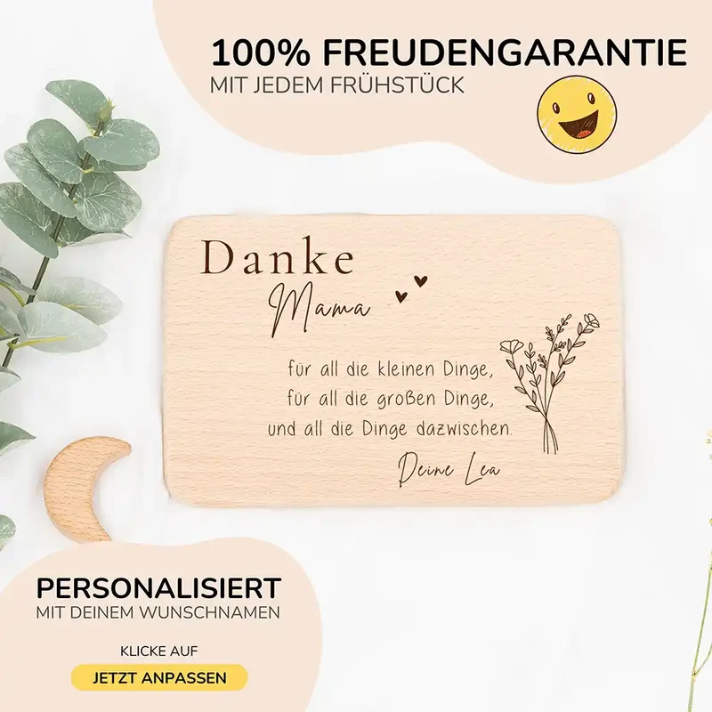 Frühstücksbrettchen Holz Danke Mama mit Gravur - Geschenk Muttertag