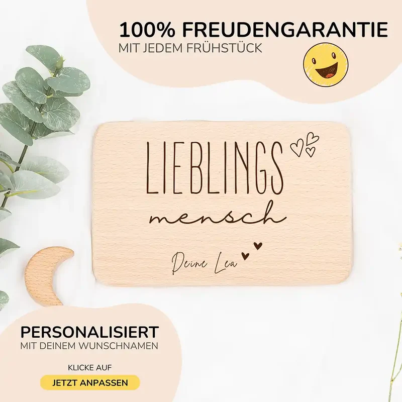 Frühstücksbrettchen Holz Lieblingsmensch aus Holz mit Gravur - Geschenk