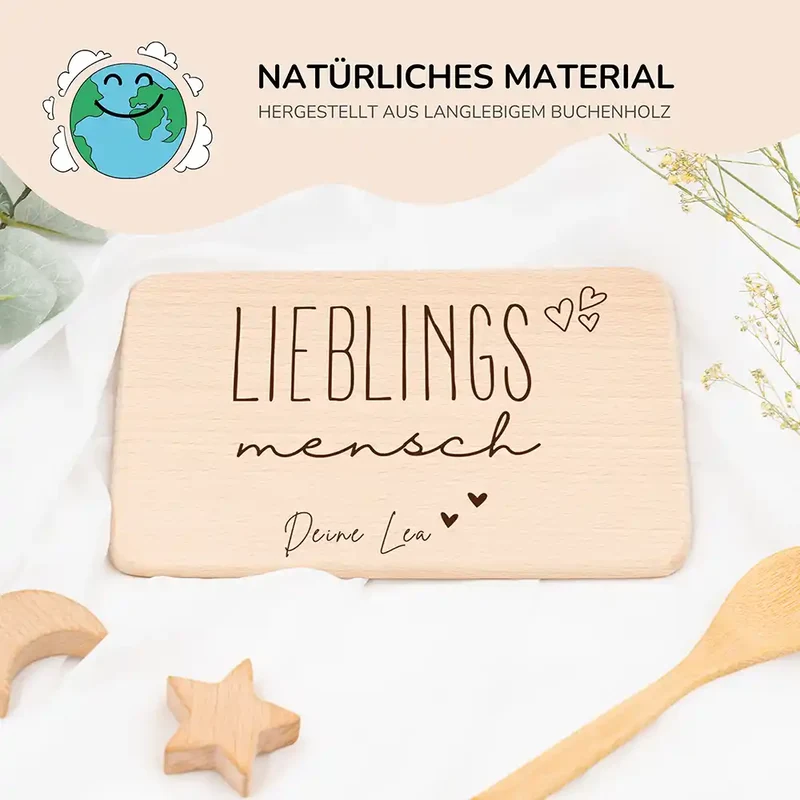 Frühstücksbrettchen Holz Lieblingsmensch aus Holz mit Gravur - Geschenk