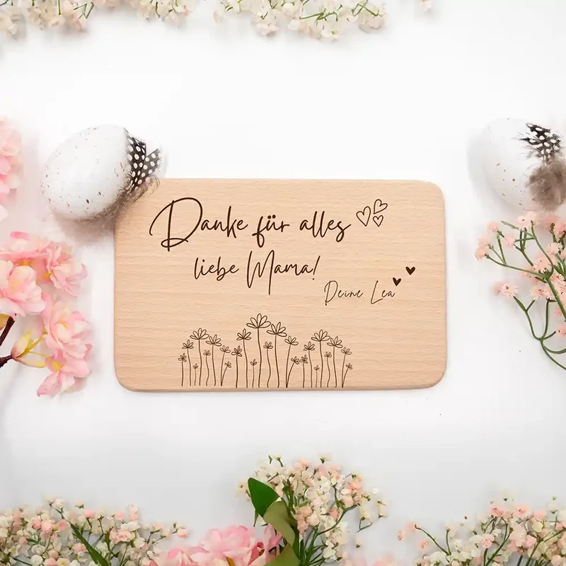 Frühstücksbrettchen Holz Holz Mama aus Holz mit Gravur Danke für alles - Muttertag Geschenk