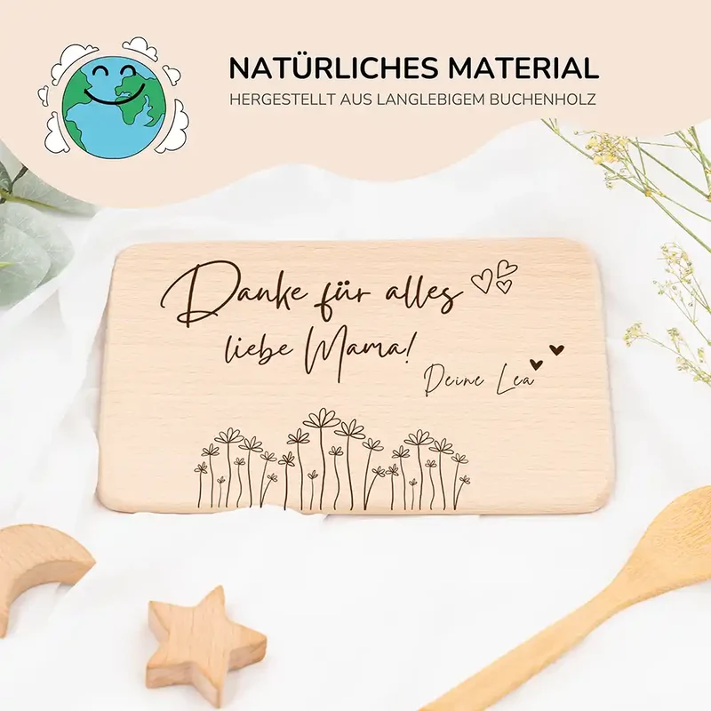 Frühstücksbrettchen Holz Holz Mama aus Holz mit Gravur Danke für alles - Muttertag Geschenk
