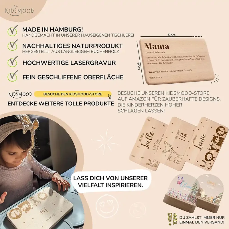 Frühstücksbrettchen Holz Frühstücksbrettchen Mama aus Holz mit Gravur - Muttertag Geschenk Schneidebrett