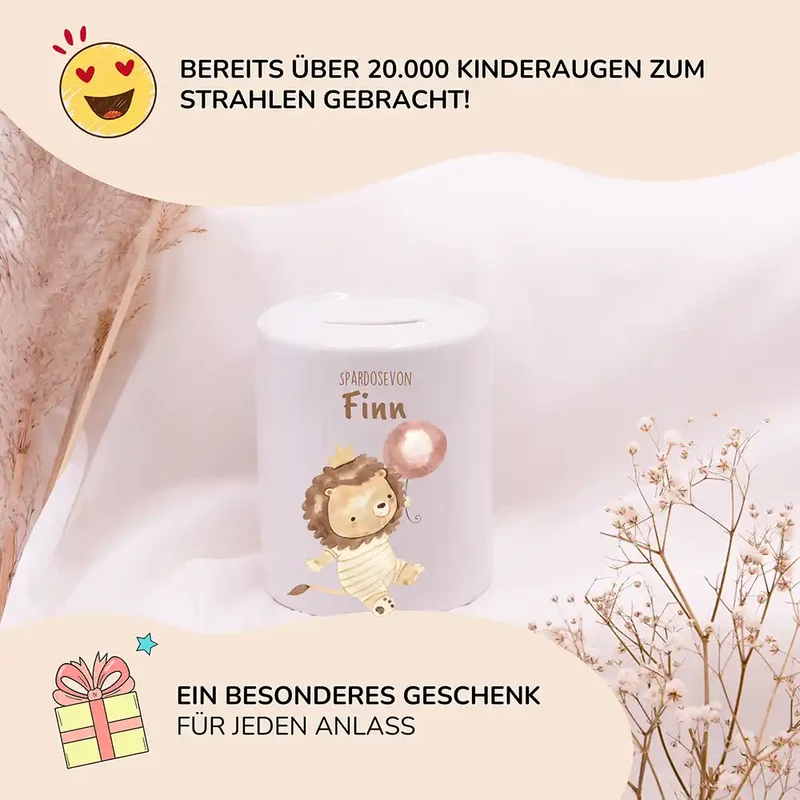Spardose Kinder aus Keramik - Löwe mit Ballon