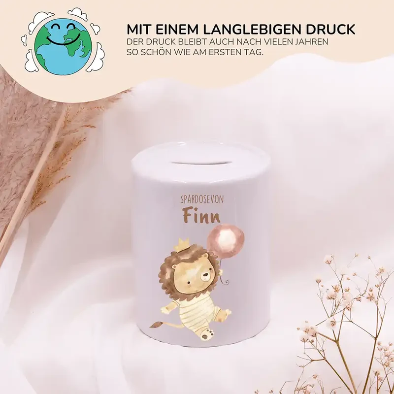 Spardose Kinder aus Keramik - Löwe mit Ballon