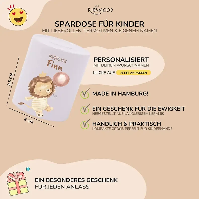 Spardose Kinder aus Keramik - Löwe mit Ballon