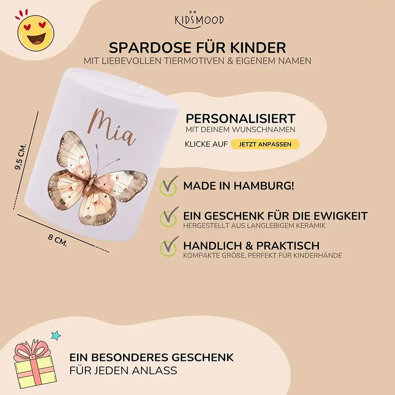 Spardose Kinder aus Keramik - Schmetterling