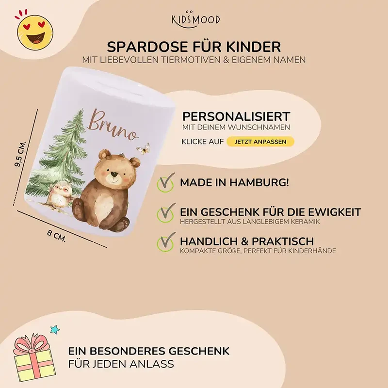Spardose Kinder aus Keramik - Bär im Wald