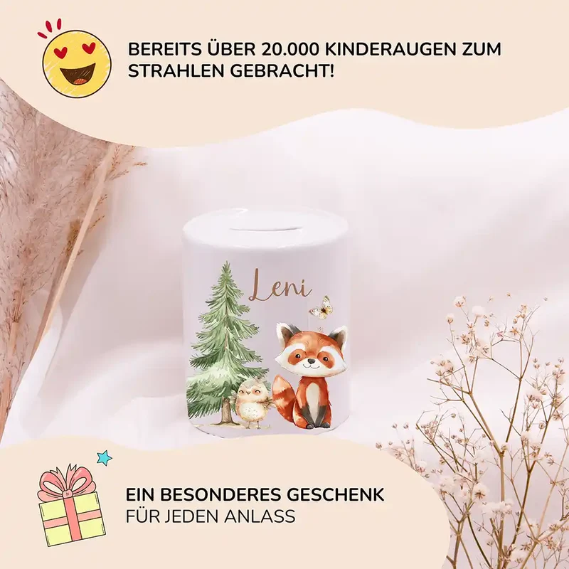 Spardose Kinder aus Keramik - Fuchs im Wald